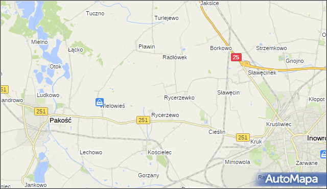 mapa Rycerzewko gmina Pakość, Rycerzewko gmina Pakość na mapie Targeo