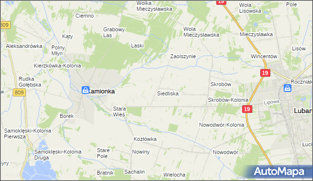 mapa Siedliska gmina Kamionka, Siedliska gmina Kamionka na mapie Targeo