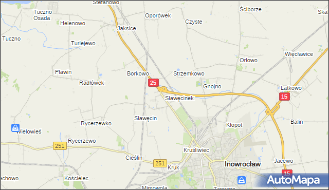 mapa Sławęcinek gmina Inowrocław, Sławęcinek gmina Inowrocław na mapie Targeo