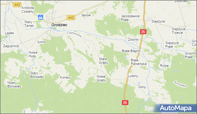 mapa Stare Grądy gmina Grodziec, Stare Grądy gmina Grodziec na mapie Targeo