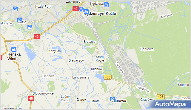 mapa Stare Koźle, Stare Koźle na mapie Targeo
