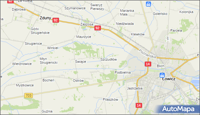 mapa Szczudłów, Szczudłów na mapie Targeo