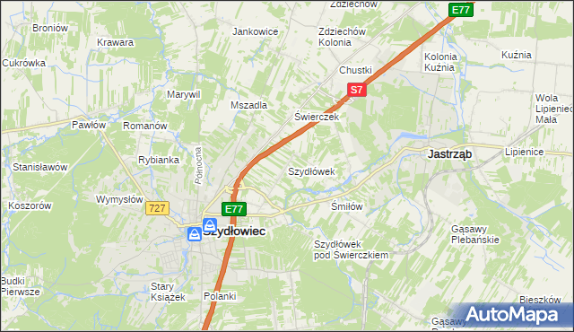 mapa Szydłówek gmina Szydłowiec, Szydłówek gmina Szydłowiec na mapie Targeo