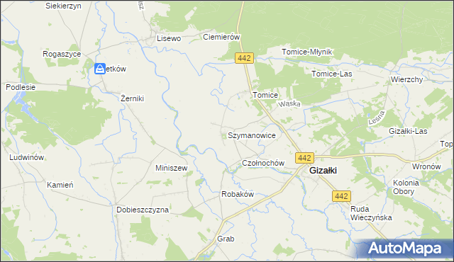 mapa Szymanowice gmina Gizałki, Szymanowice gmina Gizałki na mapie Targeo