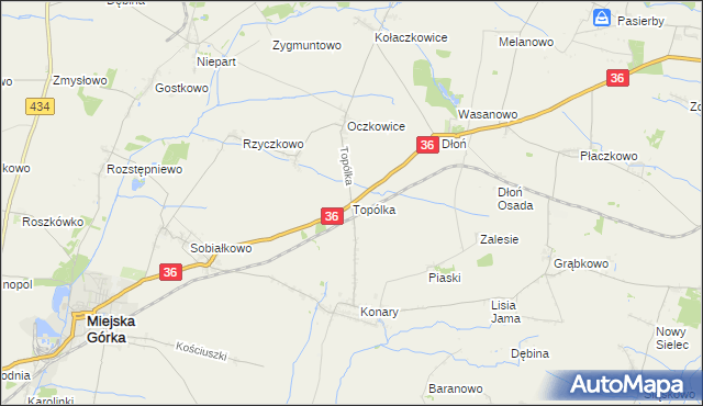 mapa Topólka gmina Miejska Górka, Topólka gmina Miejska Górka na mapie Targeo
