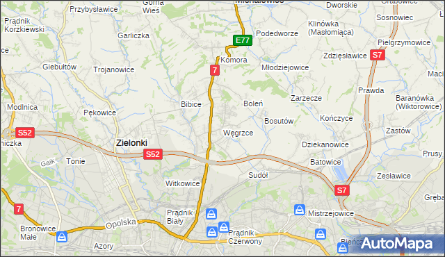 mapa Węgrzce gmina Zielonki, Węgrzce gmina Zielonki na mapie Targeo