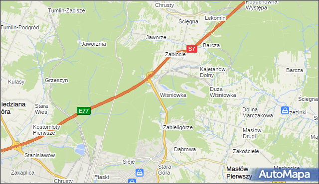 mapa Wiśniówka gmina Masłów, Wiśniówka gmina Masłów na mapie Targeo