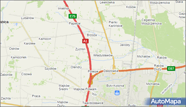 mapa Władysławów gmina Grabica, Władysławów gmina Grabica na mapie Targeo