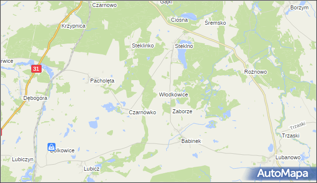 mapa Włodkowice, Włodkowice na mapie Targeo