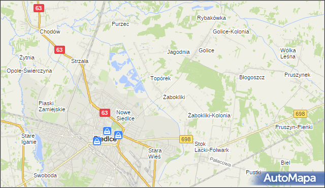 mapa Żabokliki gmina Siedlce, Żabokliki gmina Siedlce na mapie Targeo