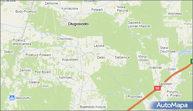 mapa Zalas gmina Długosiodło, Zalas gmina Długosiodło na mapie Targeo