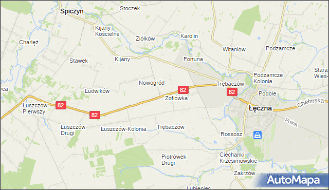 mapa Zofiówka gmina Łęczna, Zofiówka gmina Łęczna na mapie Targeo