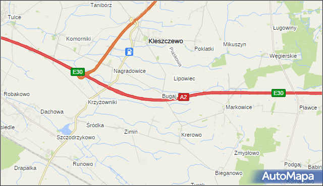 mapa Bugaj gmina Kleszczewo, Bugaj gmina Kleszczewo na mapie Targeo