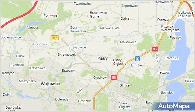 mapa Psary powiat będziński, Psary powiat będziński na mapie Targeo