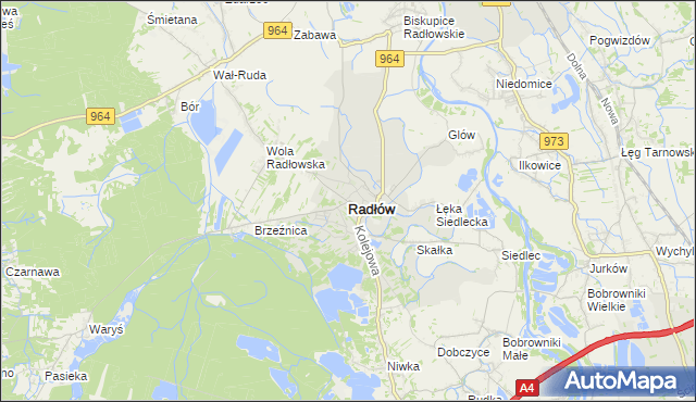 mapa Radłów powiat tarnowski, Radłów powiat tarnowski na mapie Targeo