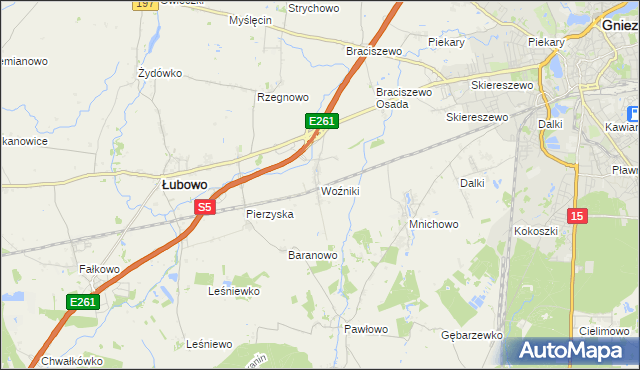mapa Woźniki gmina Łubowo, Woźniki gmina Łubowo na mapie Targeo