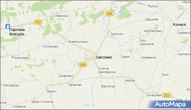 mapa Zakrzewo powiat aleksandrowski, Zakrzewo powiat aleksandrowski na mapie Targeo