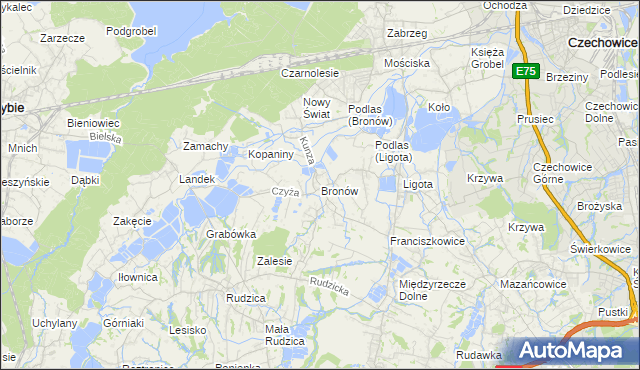 mapa Bronów gmina Czechowice-Dziedzice, Bronów gmina Czechowice-Dziedzice na mapie Targeo