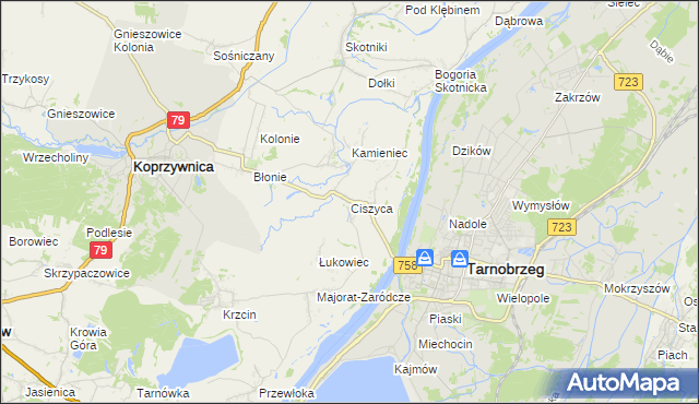 mapa Ciszyca gmina Koprzywnica, Ciszyca gmina Koprzywnica na mapie Targeo