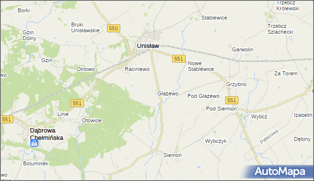 mapa Głażewo gmina Unisław, Głażewo gmina Unisław na mapie Targeo