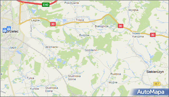 mapa Gozdanin gmina Zgorzelec, Gozdanin gmina Zgorzelec na mapie Targeo