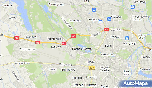 mapa Jeżyce gmina Poznań, Jeżyce gmina Poznań na mapie Targeo