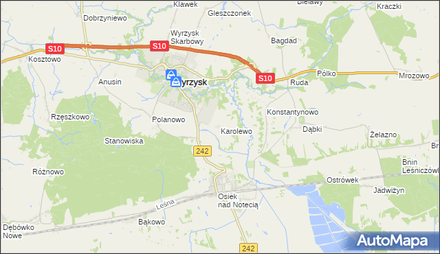 mapa Karolewo gmina Wyrzysk, Karolewo gmina Wyrzysk na mapie Targeo