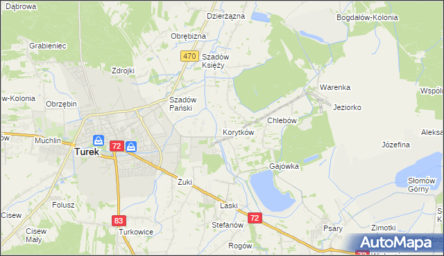 mapa Korytków gmina Turek, Korytków gmina Turek na mapie Targeo