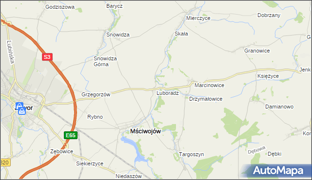 mapa Luboradz gmina Mściwojów, Luboradz gmina Mściwojów na mapie Targeo