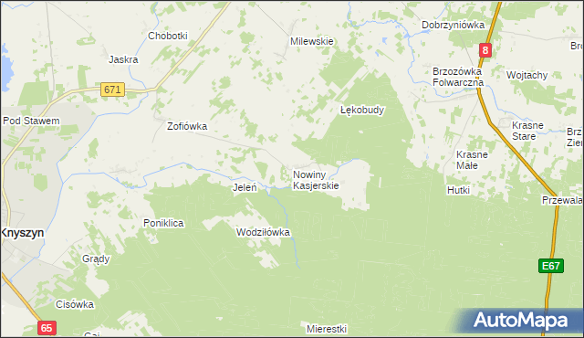 mapa Nowiny Kasjerskie, Nowiny Kasjerskie na mapie Targeo