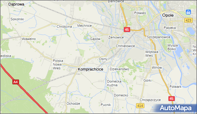 mapa Osiny gmina Komprachcice, Osiny gmina Komprachcice na mapie Targeo