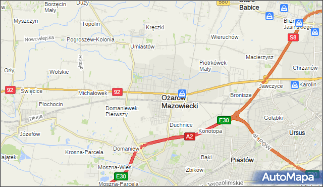 mapa Ożarów Mazowiecki, Ożarów Mazowiecki na mapie Targeo