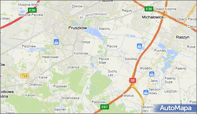 mapa Pęcice Małe, Pęcice Małe na mapie Targeo