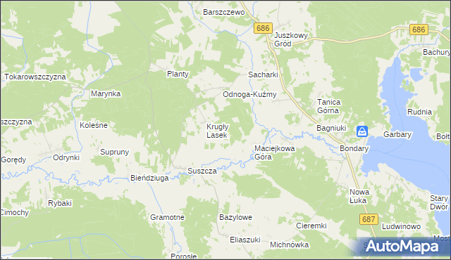 mapa Pólko gmina Michałowo, Pólko gmina Michałowo na mapie Targeo