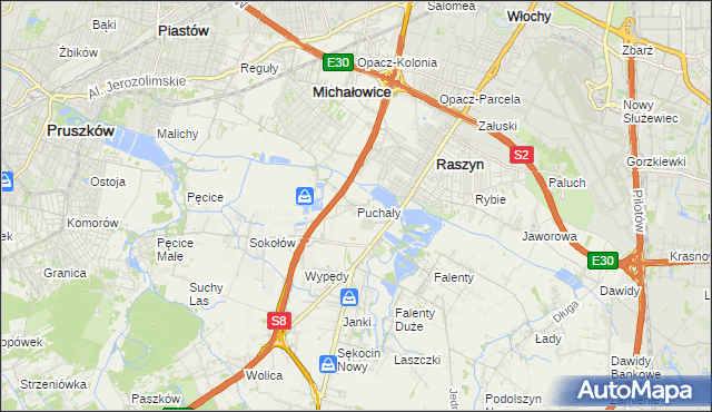 mapa Puchały gmina Raszyn, Puchały gmina Raszyn na mapie Targeo