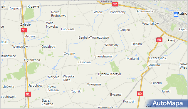 mapa Stanisławów gmina Kutno, Stanisławów gmina Kutno na mapie Targeo