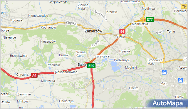 mapa Szczyglice gmina Zabierzów, Szczyglice gmina Zabierzów na mapie Targeo