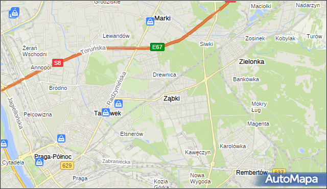 mapa Ząbki powiat wołomiński, Ząbki powiat wołomiński na mapie Targeo