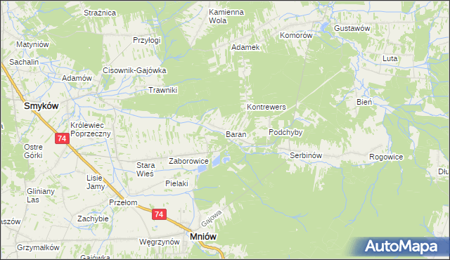 mapa Baran gmina Mniów, Baran gmina Mniów na mapie Targeo