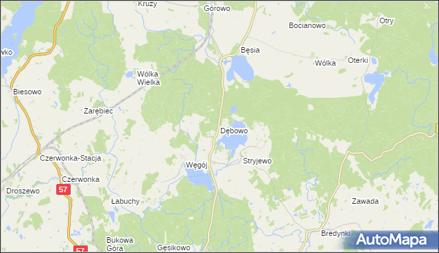 mapa Dębowo gmina Biskupiec, Dębowo gmina Biskupiec na mapie Targeo