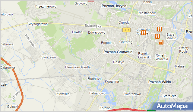 mapa Grunwald gmina Poznań, Grunwald gmina Poznań na mapie Targeo