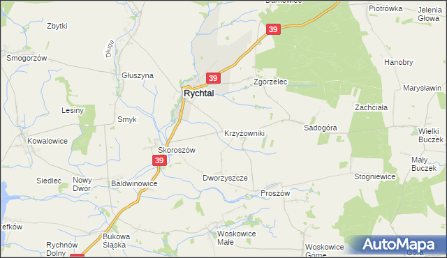 mapa Krzyżowniki gmina Rychtal, Krzyżowniki gmina Rychtal na mapie Targeo