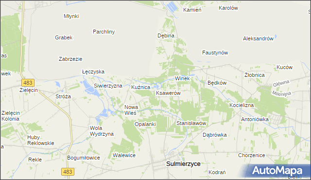 mapa Ksawerów gmina Sulmierzyce, Ksawerów gmina Sulmierzyce na mapie Targeo