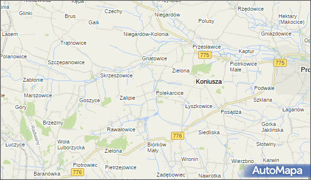 mapa Polekarcice, Polekarcice na mapie Targeo