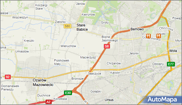 mapa Szeligi gmina Ożarów Mazowiecki, Szeligi gmina Ożarów Mazowiecki na mapie Targeo