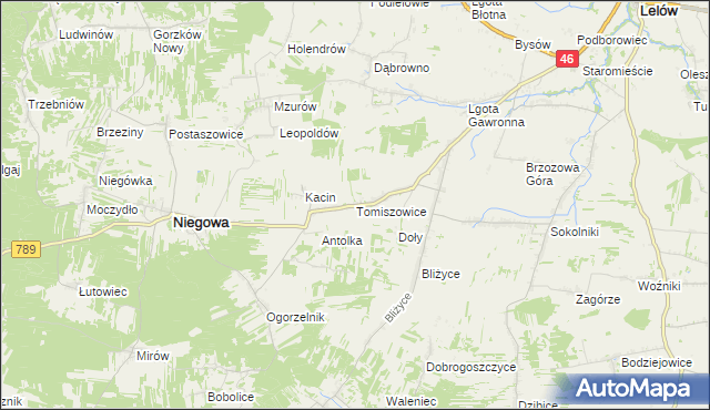 mapa Tomiszowice, Tomiszowice na mapie Targeo