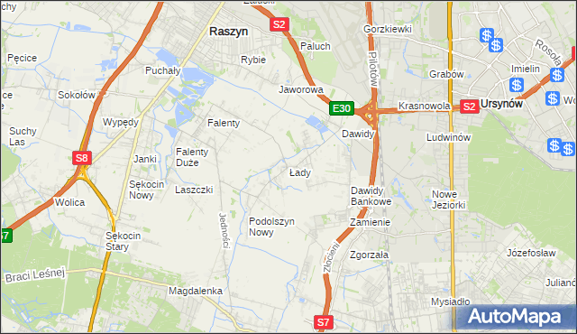 mapa Łady gmina Raszyn, Łady gmina Raszyn na mapie Targeo
