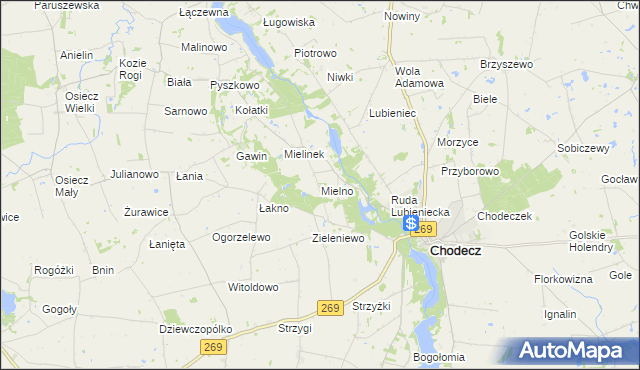 mapa Mielno gmina Chodecz, Mielno gmina Chodecz na mapie Targeo