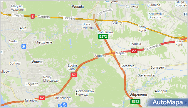 mapa Zagórze gmina Wiązowna, Zagórze gmina Wiązowna na mapie Targeo