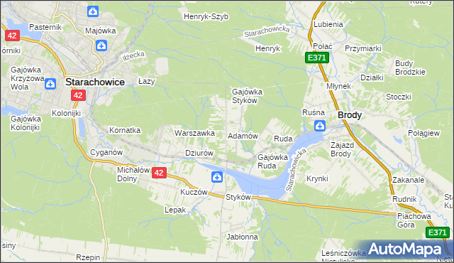 mapa Adamów gmina Brody, Adamów gmina Brody na mapie Targeo